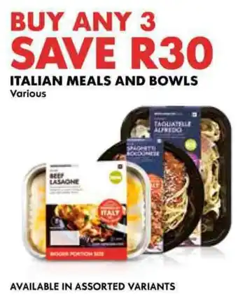 Woolworths Italian meals and bowls offer