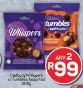 Pick n Pay Cadbury Whispers Or Tumbles Assorted-Any 2 x 200g offer