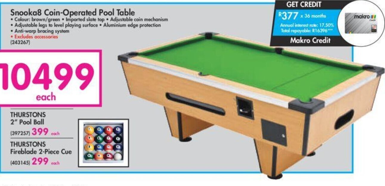 Snooka8 CoinOperated Pool Table offer at Makro