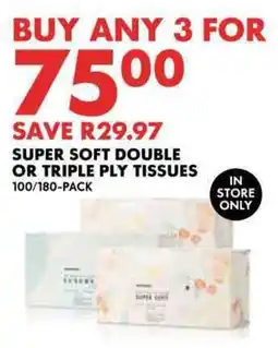Woolworths Super soft double or triple ply tissues offer