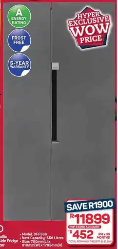 Pick n Pay Hypermarket DEFY Satin Metallic Side-by-Side Fridge with Freezer offer