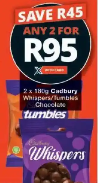Checkers Cadbury Whispers/ Tumbles Chocolate offer