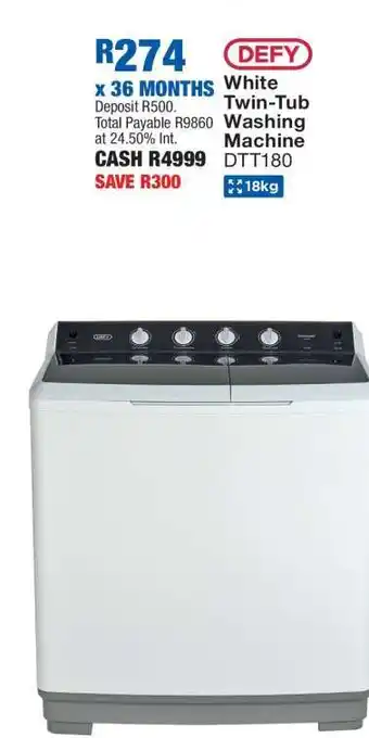 OK Furniture DEFY White Twin-Tub Washing Machine DTT180 offer