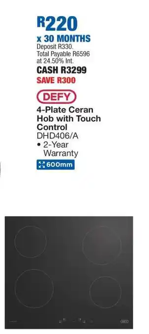 OK Furniture Defy 4-Plate Ceran Hob with Touch Control DHD406/A offer