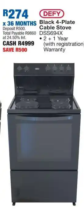 OK Furniture DEFY Black 4-Plate Cable Stove DSS694X offer
