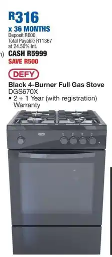 OK Furniture Defy Black 4-Burner Full Gas Stove DGS670X offer