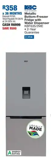 OK Furniture KIC Metallic Bottom-Freezer Fridge with Water Dispenser KBF635/2ME offer