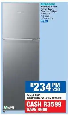 OK Furniture Hisense Titanium Silver-Finish Top-Freezer Fridge H225TTS offer
