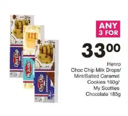 Save Henro Choc Chip Milk Drops/ Mint/Salted Caramel Cookies/ My Scotties Chocolate offer