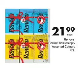 Save Renova Pocket Tissues 3ply Assorted Colours offer