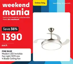 FINE BLUE Modern LED Invisible Fan Light 1070 mm 4 Blade Ceiling Fan
