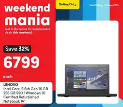 Makro LENOVO Intel Core i5 6th Gen 16 GB 256 GB SSD/Windows 10 Certified Refurbished Notebook 14" offer