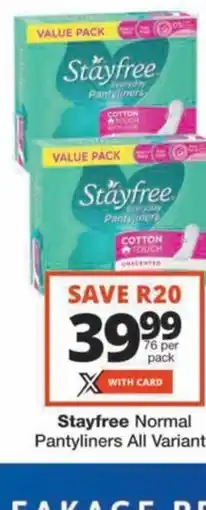 Checkers Hyper Stayfree Normal Pantyliners All Variants offer