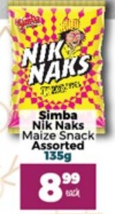 Take 'n Pay Simba Nik Naks Maize Snack Assorted 135g offer