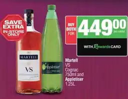 Spar Tops Martell VS Cognac 750ml and Appletiser 1.25L offer