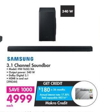Makro Samsung 3.1 Channel Soundbar offer
