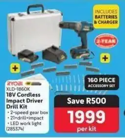Makro RYOBI XLD-1860K 18V Cordless Impact Driver Drill Kit offer