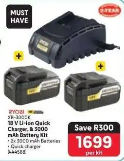 Makro RYOBI XB-3000K 18 V Li-ion Quick Charger & 3000 mAh Battery Kit offer