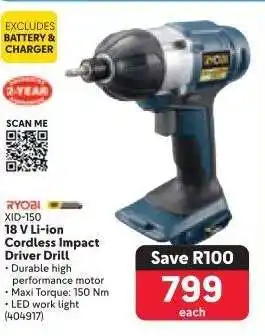 Makro RYOBI XID-150 18 V Li-ion Cordless Impact Driver Drill offer