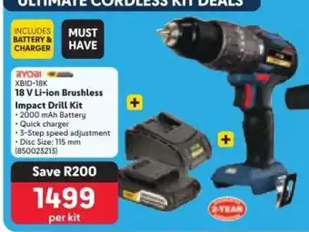 Makro RYOBI XBID-18K 18 V Li-ion Brushless Impact Drill Kit offer