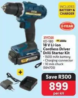 Makro RYOBI XD-180 18 V Li-ion Cordless Driver Drill Starter Kit offer