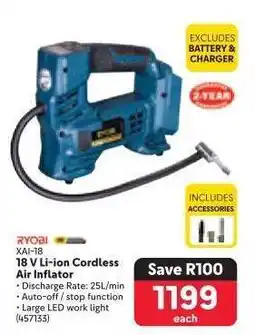 Makro RYOBI XAI-18 18 V Li-ion Cordless Air Inflator offer