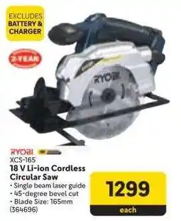 Makro RYOBI XCS-165 18 V Li-ion Cordless Circular Saw offer