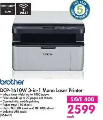 Makro Brother DCP-1610W 3-in-1 Laser Printer offer