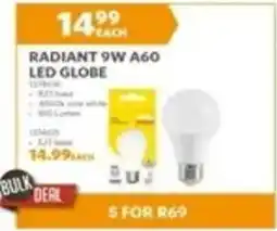 BUCO Radiant 9w a60 led globe offer
