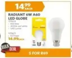 BUCO Radiant 6w a60 led globe offer
