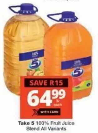 Checkers Hyper Take 5 100% Fruit Juice Blend All Variants offer