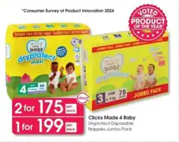 Clicks Clicks Made 4 Baby Dryprotect Disposable Nappies Jumbo Pack offer