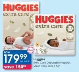Clicks Huggies Extra Care Disposable Nappies Value Pack offer