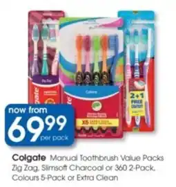 Colgate Manual Toothbrush Value Packs Zig Zag, Slimsoft Charcoal or 360, Colours or Extra Clean