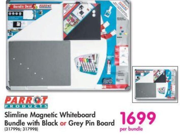 Slimline Whiteboard Bundle with Black or Grey Pin Board offer