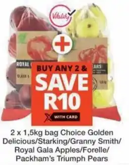 Checkers Choice Golden Delicious/Starking/Granny Smith/ Royal Gala Apples/Forelle/ Packham's Triumph Pears offer
