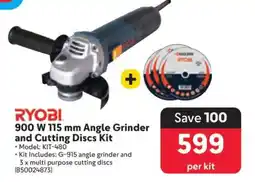 Makro RYOBI 900 W 115 mm Angle Grinder and Cutting Discs Kit offer