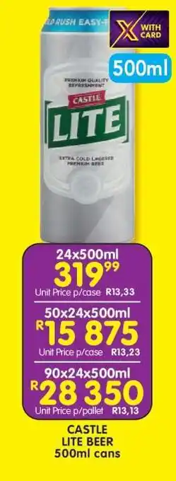 Shoprite CASTLE LITE BEER 500ml cans offer
