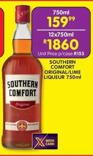 Shoprite SOUTHERN COMFORT ORIGINAL/LIME LIQUEUR 750ml offer