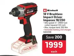 Makro Einhell 18 V Brushless Impact Driver Impaxxo 18/230 offer