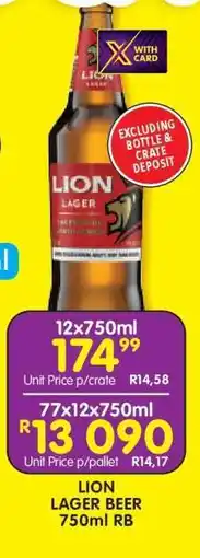 Shoprite LION LAGER BEER 750ml RB offer