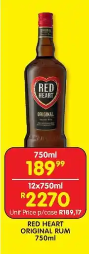 Shoprite RED HEART ORIGINAL RUM 750ml offer