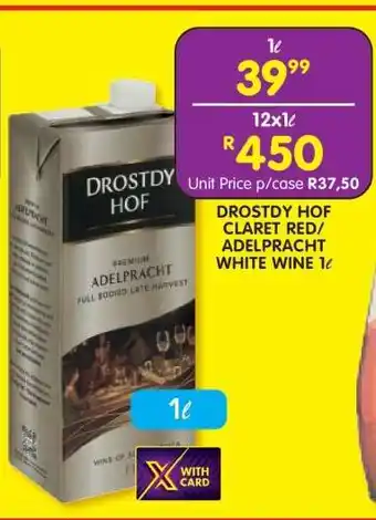 Shoprite DROSTDY HOF CLARET RED/ADELPRACHT WHITE WINE 1ℓ offer