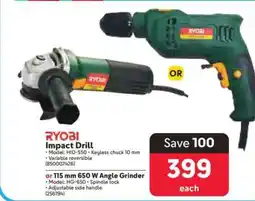 Makro RYOBI Impact Drill or 115 mm 650 W Angle Grinder offer