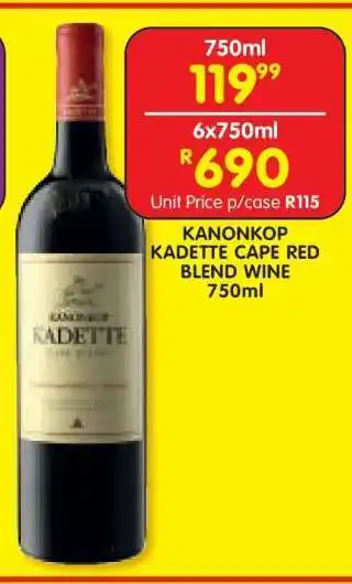 Shoprite KANONKOP KADETTE CAPE RED BLEND WINE 750ml offer
