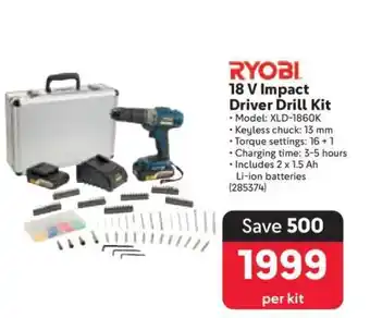 Makro RYOBI 18 V Impact Driver Drill Kit offer