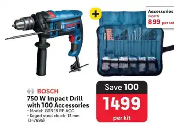 Makro BOSCH 750 W Impact Drill with 100 Accessories offer
