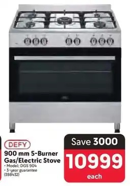 Makro DEFY 900 mm 5-Burner Gas/Electric Stove offer