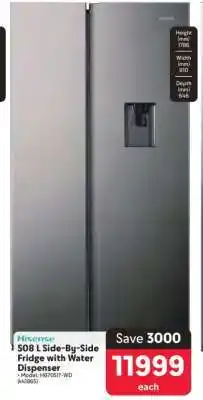 Makro Hisense 508 L Side-by-Side Fridge with Water Dispenser offer