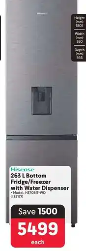Makro Hisense 263 L Bottom Fridge/Freezer with Water Dispenser offer